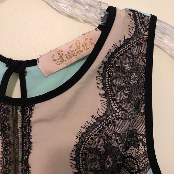 LULU’S Illusion Lace Aqua Dress - Picture 4 of 7